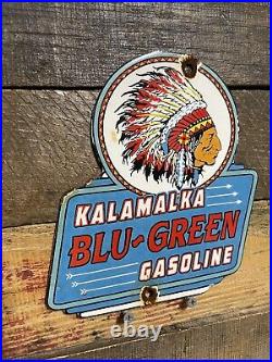 Kalamalka Gasoline Vintage Porcelain Sign Indian Fuel Station Gas & Motor Oil