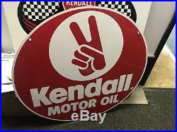 Kendall Motor Oil Sign Metal Double Sided Approximately 23-24 inches wide