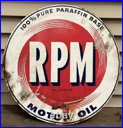 LARGE 28 Double-Sided RPM MOTOR OIL Metal ENAMEL SIGN-Original-Rough-Chevron LARGE 28 Double-Sided RPM MOTOR OIL Metal ENAMEL SIGN-Original-Rough-Chevron