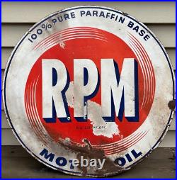LARGE 28 Double-Sided RPM MOTOR OIL Metal ENAMEL SIGN-Original-Rough-Chevron LARGE 28 Double-Sided RPM MOTOR OIL Metal ENAMEL SIGN-Original-Rough-Chevron