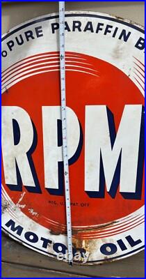 LARGE 28 Double-Sided RPM MOTOR OIL Metal ENAMEL SIGN-Original-Rough-Chevron LARGE 28 Double-Sided RPM MOTOR OIL Metal ENAMEL SIGN-Original-Rough-Chevron