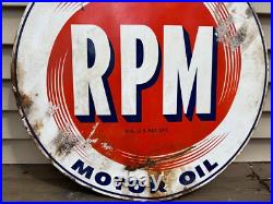LARGE 28 Double-Sided RPM MOTOR OIL Metal ENAMEL SIGN-Original-Rough-Chevron LARGE 28 Double-Sided RPM MOTOR OIL Metal ENAMEL SIGN-Original-Rough-Chevron