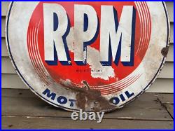 LARGE 28 Double-Sided RPM MOTOR OIL Metal ENAMEL SIGN-Original-Rough-Chevron LARGE 28 Double-Sided RPM MOTOR OIL Metal ENAMEL SIGN-Original-Rough-Chevron