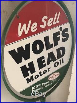 LARGE Vintage 1960 Wolfs Head Motor Oil ORIGINAL Car STORE DISPLAY Metal SIGN