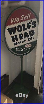 LARGE Vintage 1960 Wolfs Head Motor Oil ORIGINAL Car STORE DISPLAY Metal SIGN