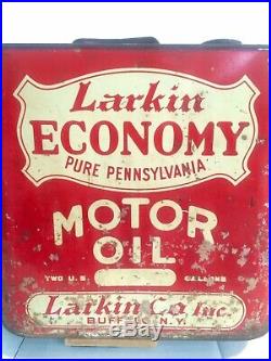 LARKIN Co Motor Oil Can RARE Made in BUFFALO NY Advertisement Ad Sign Gas Chief
