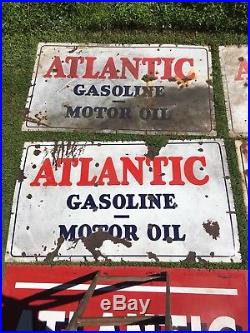 LOT of 8 6ft Original ATLANTIC Gasoline Motor Oil Porcelain Advertising Signs