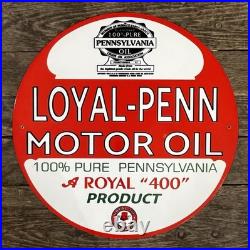LOYAL-PENN Motor Oil 24 Circular Vintage One-Sided Porcelain Garage Sign LOYAL-PENN Motor Oil 24 Circular Vintage One-Sided Porcelain Garage Sign