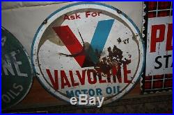 Large 1960's Valvoline Motor Oil Gas Station 30 Metal Sign