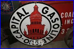 Large Capital Gasoline Motor Oil Gas Station 30 Heavy Metal Porcelain Sign