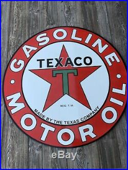 Large Double Sided Texaco Gasoline Motor Oil 42 Round Porcelain Sign