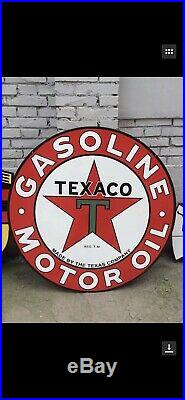 Large Double Sided Texaco Gasoline Motor Oil 42 Round Porcelain Sign