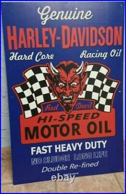 Large Harley Davidson Motorcycle Hi-Speed Motor Oil Devil Gas Oil 36 Metal Sign