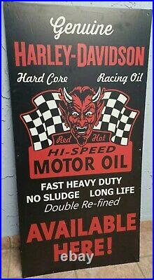 Large Harley Davidson Motorcycle Hi-Speed Motor Oil Devil Gas Oil 48 Metal Sign