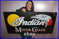Large Indian Motorcycle Motor Cycles Dealership 48 Metal Gas Oil Sign