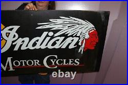 Large Indian Motorcycle Motor Cycles Dealership 48 Metal Gas Oil Sign