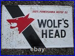 Large Metal Wolf's Head Motor Oil Sign 3'x5