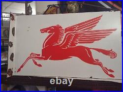 Large Mobil Mobiloil Pegasus Gasoline Motor Oil Porcelain Metal Flange Sign Large Mobil Mobiloil Pegasus Gasoline Motor Oil Porcelain Metal Flange Sign