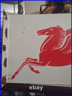 Large Mobil Mobiloil Pegasus Gasoline Motor Oil Porcelain Metal Flange Sign Large Mobil Mobiloil Pegasus Gasoline Motor Oil Porcelain Metal Flange Sign