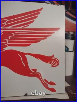 Large Mobil Mobiloil Pegasus Gasoline Motor Oil Porcelain Metal Flange Sign Large Mobil Mobiloil Pegasus Gasoline Motor Oil Porcelain Metal Flange Sign