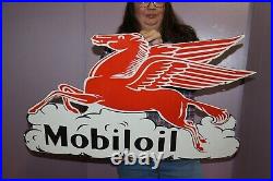 Large Mobil Mobiloil Pegasus Motor Oil Gas Station 36 Porcelain Metal Sign