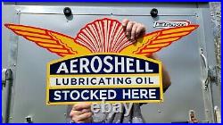 Large Old Vintage Aeroshell Motor Oil Porcelain Enamel Gas Station Die-cut Sign