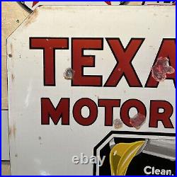 Large Original''texaco Motor Oil'' 30x30 Inch Double Sided Porcelain Curb Sign
