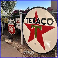 Large Original''texaco Motor Oil'' 30x30 Inch Double Sided Porcelain Curb Sign
