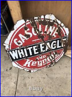 Large Porcelain White Eagle Gasoline Motor Oil Company Gas Station Sign Original