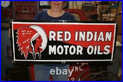 Large Red Indian Motor Oil Gas Station 36 Porcelain Metal Sign