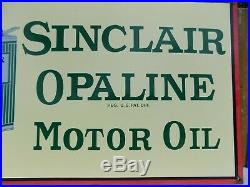 Large Sinclair Opaline Motor Oil Porcelain Sign With Striped 1 Gallon Oil Can