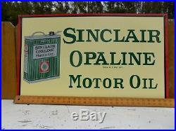Large Sinclair Opaline Motor Oil Porcelain Sign With Striped 1 Gallon Oil Can