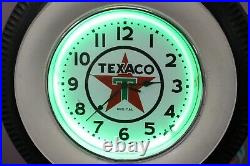 Large Texaco Gas Station Gasoline Motor Oil 28 Neon Lighted Tire Clock Sign