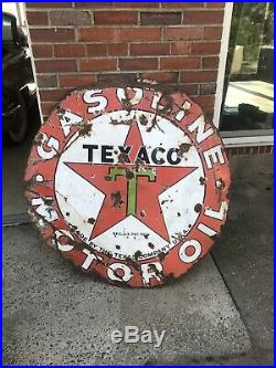 Large Vintage 1930's Texaco Gasoline Motor Oil Porcelain Metal Sign