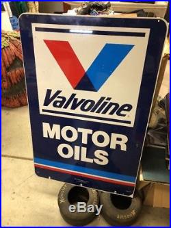 Large Vintage 1970s Valvoline Motor Oil Gas Station 36 Metal Sign Double Sided