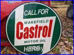 Large Vintage Double-sided Castrol Motor Oil Porcelain Gas Station Sign 24