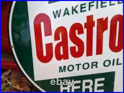 Large Vintage Double-sided Castrol Motor Oil Porcelain Gas Station Sign 24