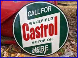 Large Vintage Double-sided Castrol Motor Oil Porcelain Gas Station Sign 24