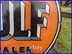 Large Vintage Gulf Dealer Motor Oil Porcelain Gas Station Pump Gasoline Sign 30