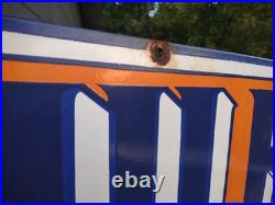 Large Vintage Gulf Dealer Motor Oil Porcelain Gasoline Service Station Sign 3ft