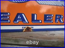 Large Vintage Gulf Dealer Motor Oil Porcelain Gasoline Service Station Sign 3ft