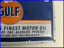 Large Vintage Gulfpride Motor Oil Porcelain Enamel Gas Station Pump Sign Gulf