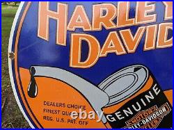 Large Vintage Harley-davison Motorcycle Motor Oil Porcelain Sign 30