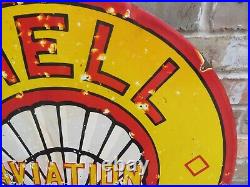Large Vintage Heavy Porcelain Metal Sign Shell Aviation Motor Oil Gas 30 Inches