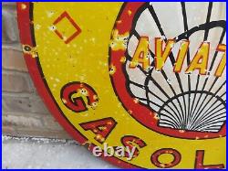 Large Vintage Heavy Porcelain Metal Sign Shell Aviation Motor Oil Gas 30 Inches