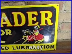 Large Vintage Invader Motor Oil & Lubrications Porcelain Sign 24 X 12
