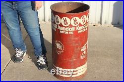 Large Vintage Kendall Motor Oil Trash Can 27 Metal Can Barrel Drum Sign