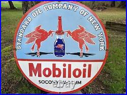 Large Vintage Mobiloil Motor Oil Porcelain Gas Station Pump Gasoline Sign 30