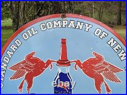 Large Vintage Mobiloil Motor Oil Porcelain Gas Station Pump Gasoline Sign 30