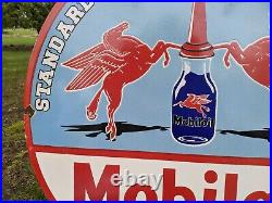 Large Vintage Mobiloil Motor Oil Porcelain Gas Station Pump Gasoline Sign 30